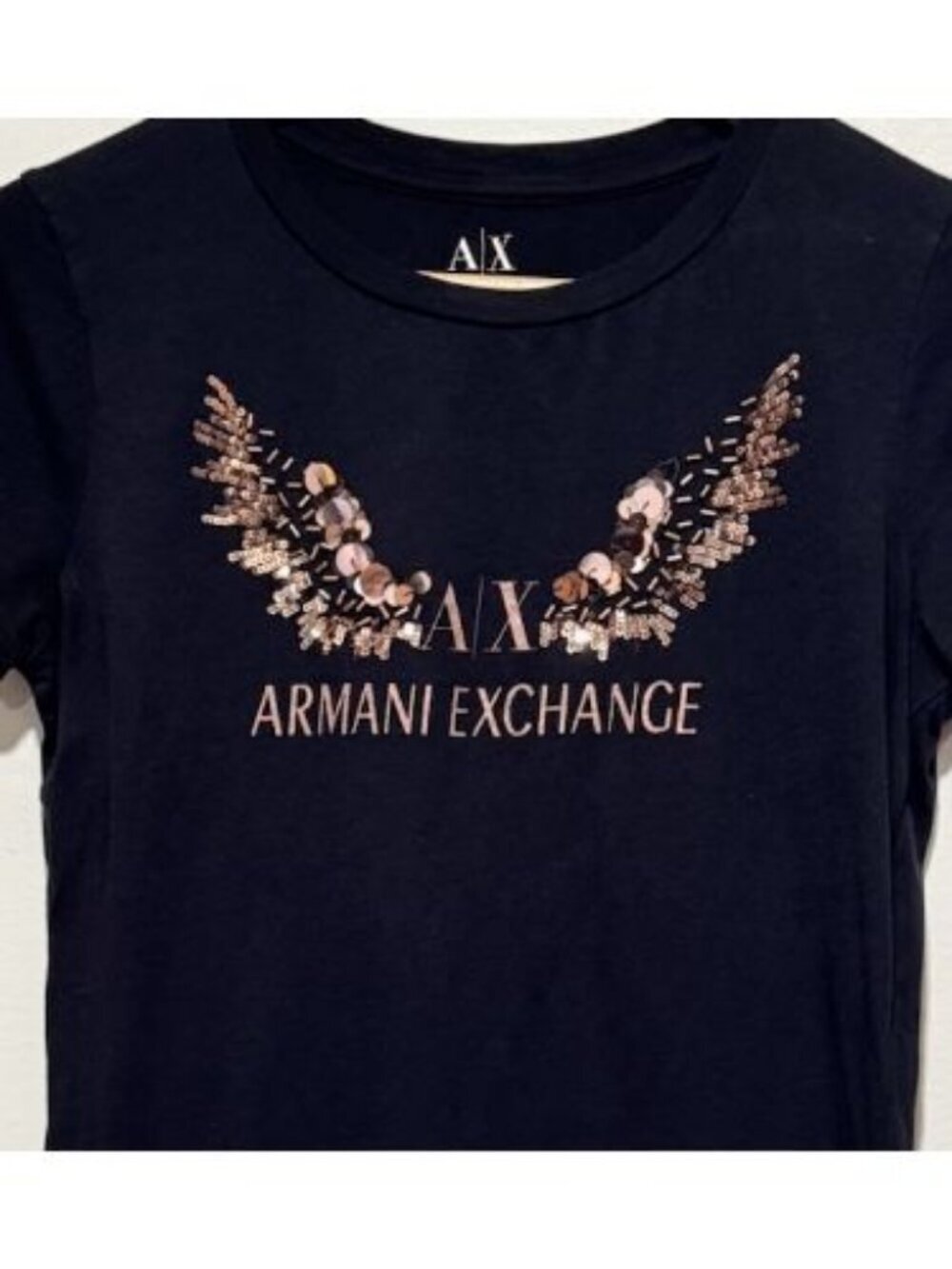 Armani Exchange A|X Womens sz M Copper Beaded Wings Logo Graphic Tee T-Shirt - Picture 3 of 8